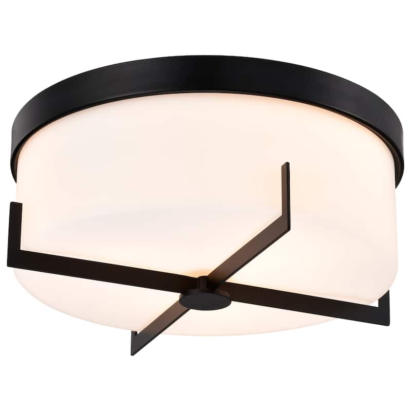 Roselle - 15 Inch Flush Mount - Matte Black with White Glass