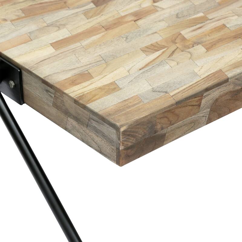 Modern Industrial Design Handcrafted Mango Wood Top Coffee Table wih Unique V-shaped Legs