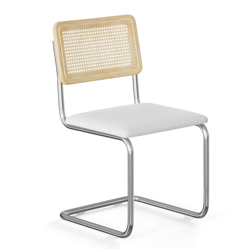Hayward Cane Back Fabric Side Chair Chrome Frame (Set Of 2) - White Linen Seat