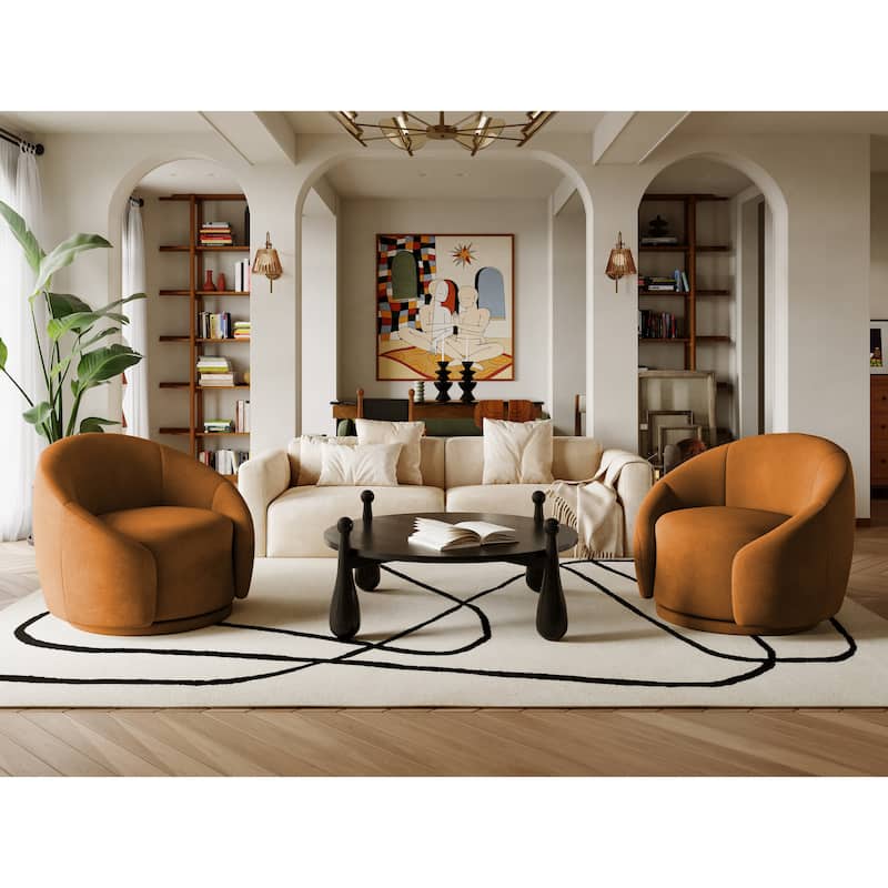 34" Wide 2 Set Velvet/ Boucle Barrel Swivel Chair