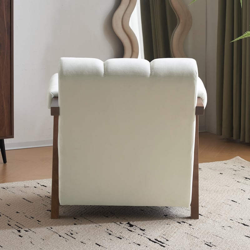Velvet Fabric Accent Chair, Tufted Upholstered Lounge Armchair, Living Room Chairs with Inverted V-Shaped Legs