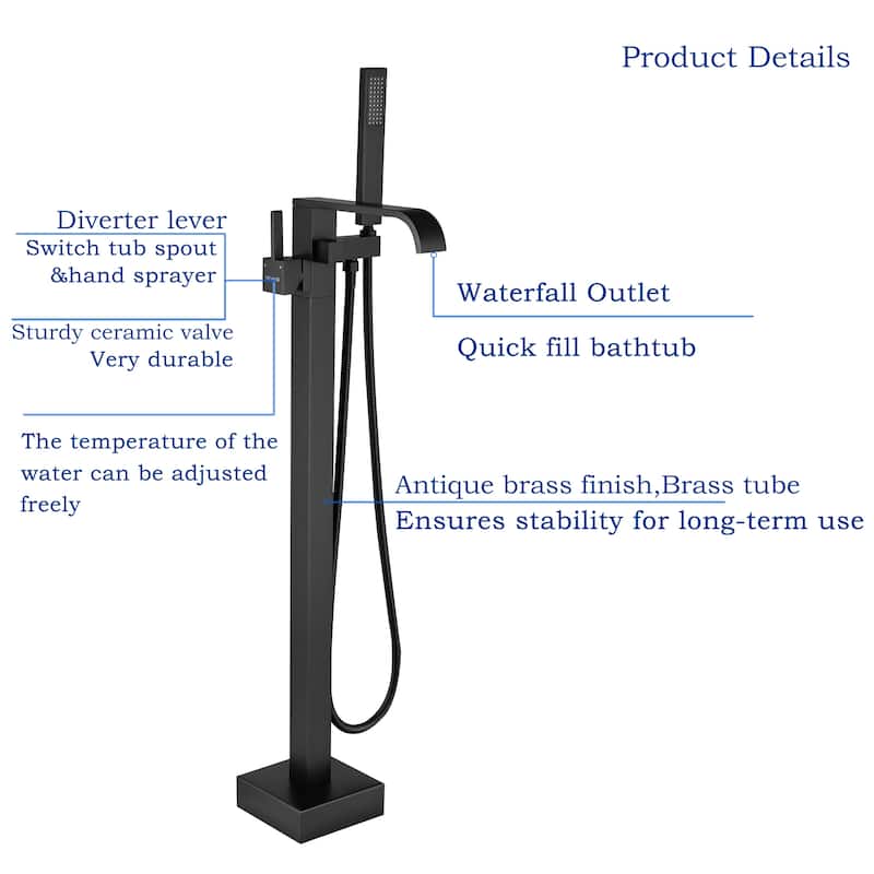 Floor Mount Tub Faucet Freestanding Tub Filler With Handheld Shower in Matte Black
