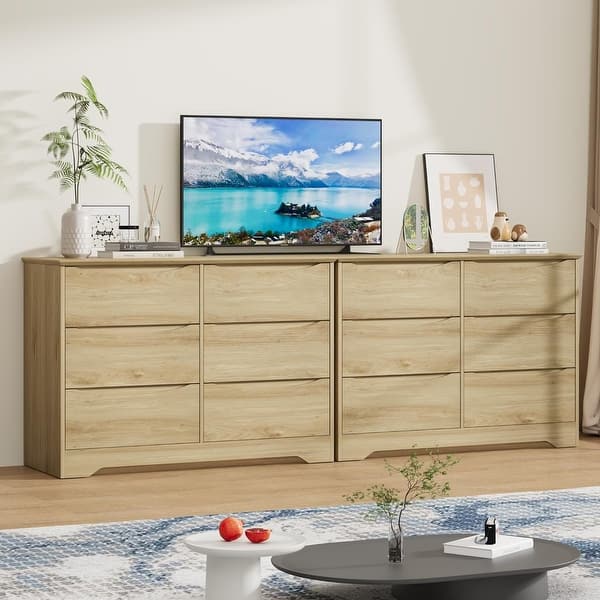 Wooden Dresser with 6 Drawers, Tall Modern Closet with Deep Storage, Large Chest of Drawers with Wide Top