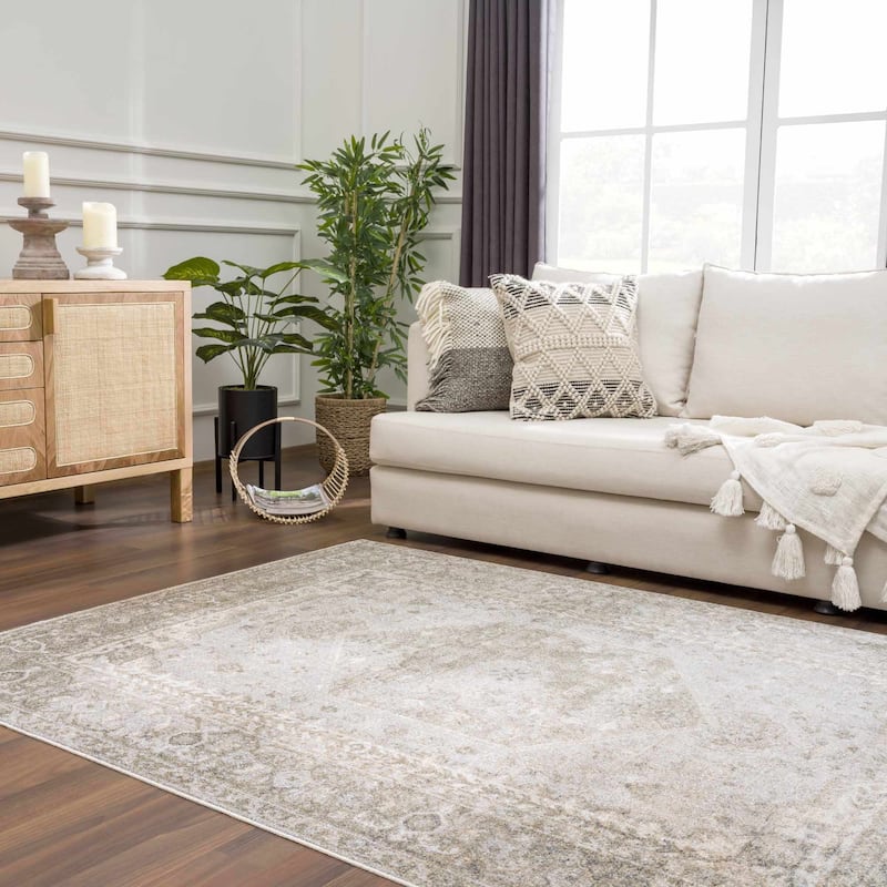 Hauteloom Gael Living Room, Bedroom Machine Washable Area Rug - Traditional - Olive, Light Blue, Tan - 2' x 3'