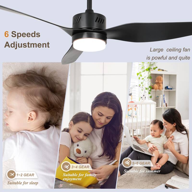 Bella Depot 46" Modern Ceiling Fan with Dimmable Light and Remote 6-Speed Reversible Motor