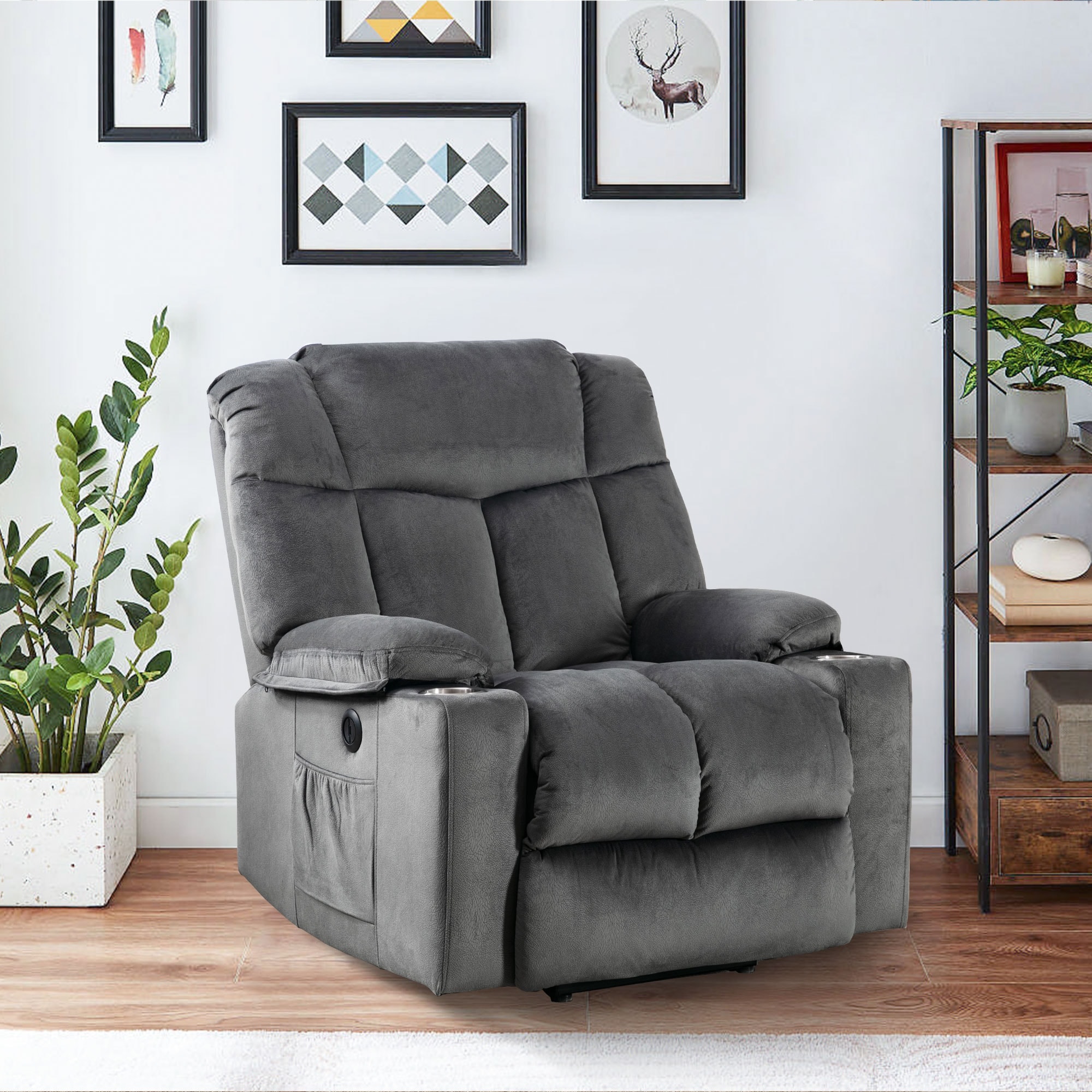 Grey Power Lift Recliner Chair with USB Charging and Cup Holders