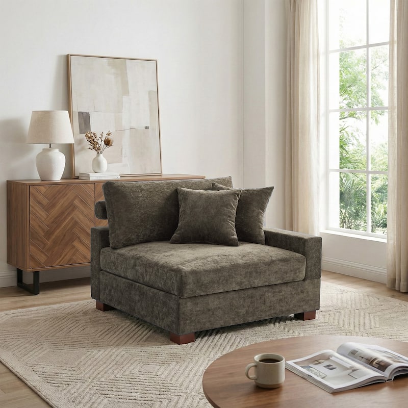41" W Modern Chenille Corner Arm Accent Chair Sectional Module with Pillows