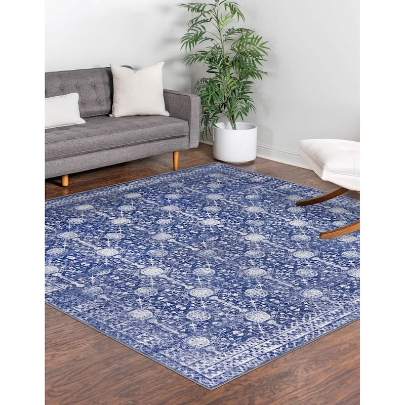 Transitional Rine Collection Area Rug - 7'6" Square - Navy Blue