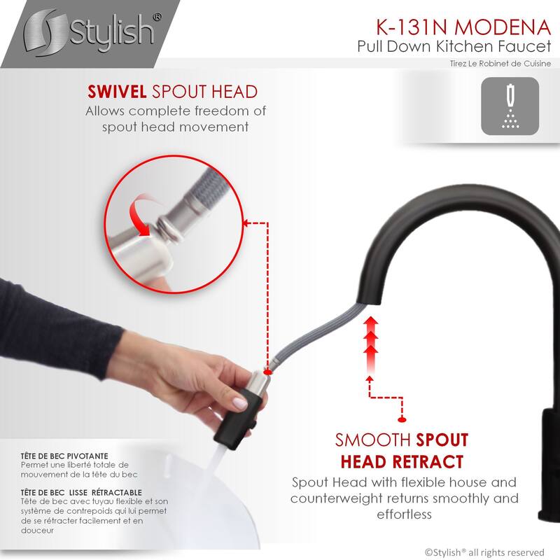STYLISH Pull Dow Kitchen Faucet + Water Tap - Matte Black Finish