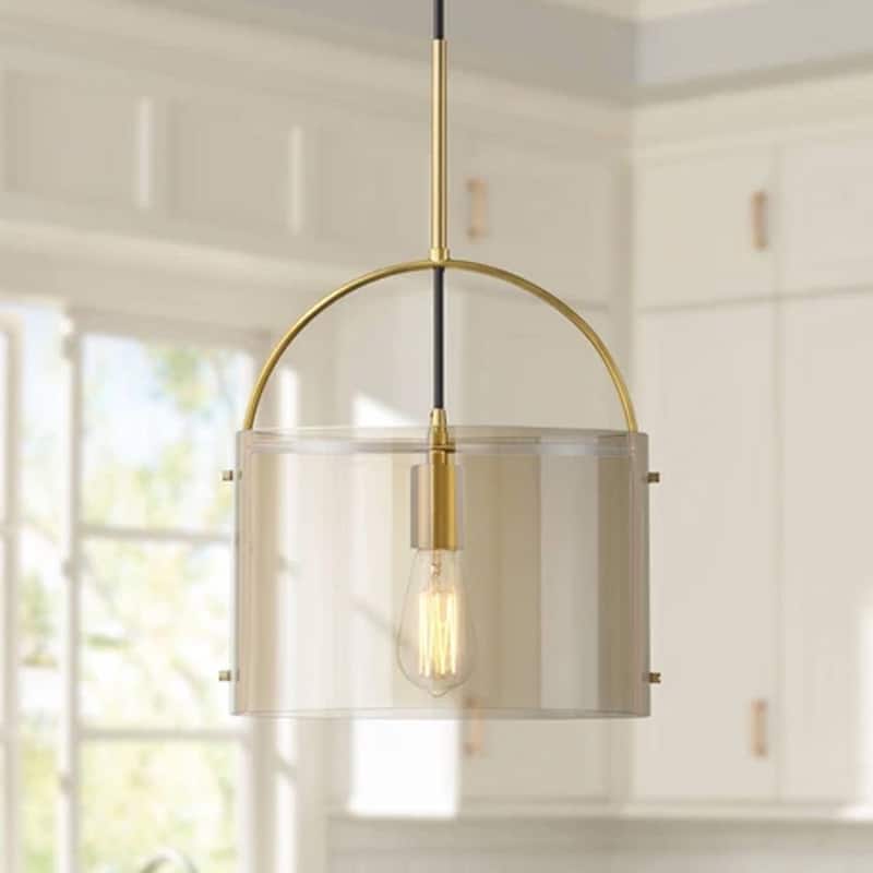 Wide Soft Gold and Cognac Glass Mini Pendant - 11" x 120"