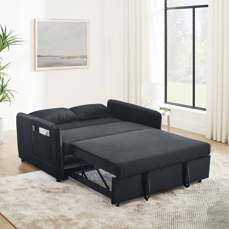 Convertible Sofa Bed Versatile Velvet Loveseat Couch with Pull Out Bed