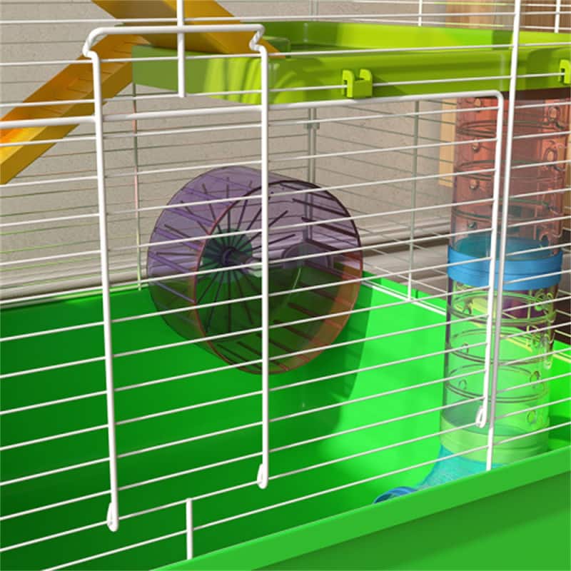 Green-White Steel Hamster Cage with 5 Tiers, Tubes and Accessories - 23.25" L x 14.25" W x 27.25" H