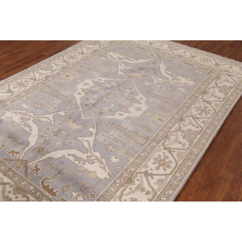 Silver Gray Oushak Indian Area Rug Handmade Wool Carpet - 6'0"x 8'10"