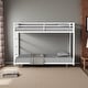 preview thumbnail 25 of 23, Twin Over Twin Metal Bunk Bed with Reversible Ladder, Full-Length Guardrails, Sturdy Square Tube Frame White