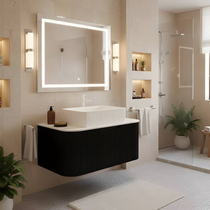 Wall Mounted Bathroom Vanity with White Rectangular Ceramic Basin