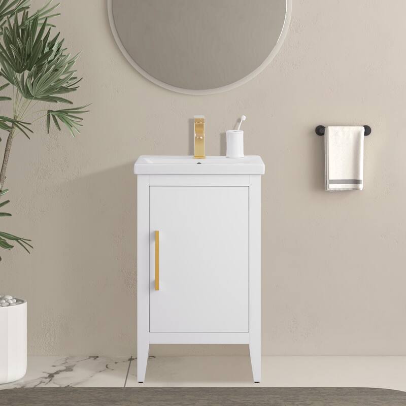 Vanity Art 20" or 24" or 30" Single Sink Bathroom Vanity Cabinet with Ceramic Top - 20"/Golden Brushed - White