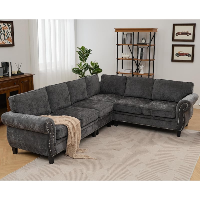 Modern Chenille Fabric Modular L Shaped Sectional Sofa Couch,6 Seater