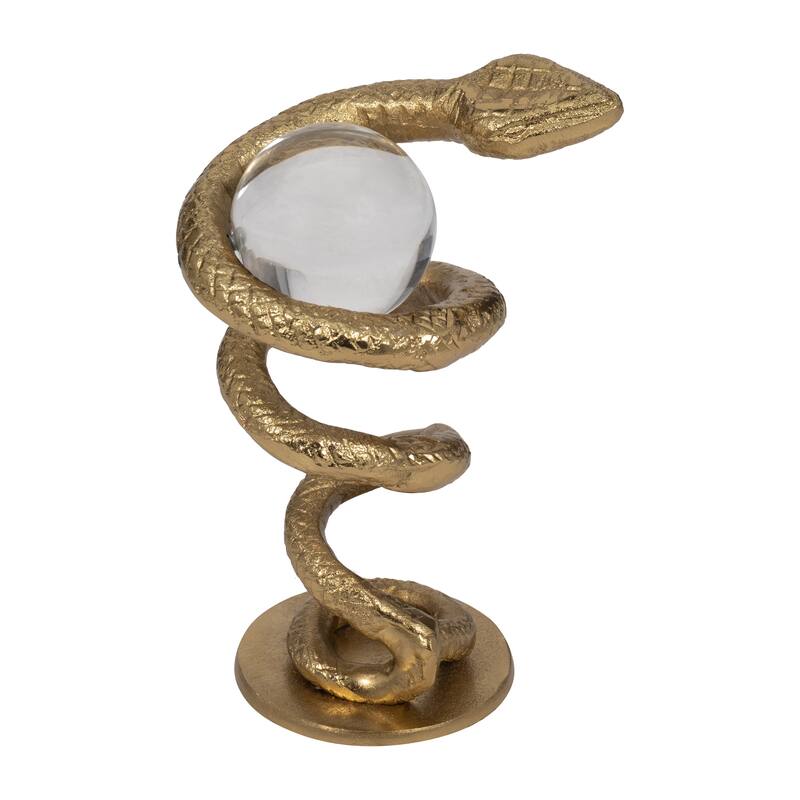 Sagebrook Home's Gold Novelty 7'' Metal Snake Coil Figurine with Acrylic Ball - 5" x 4" x 7"
