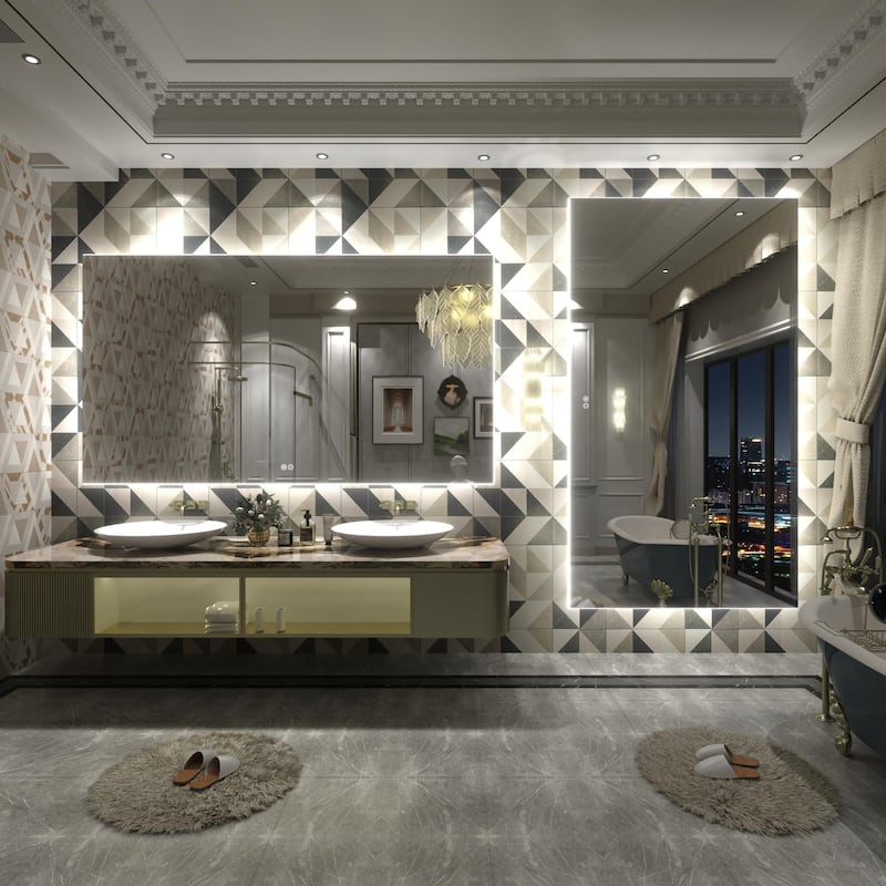 Frameless Anti-Fog 3 Colors Dimmable LED Backlit Wall Bathroom Vanity Mirror