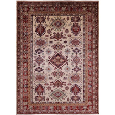 Golden Nile Ivory Super Kazak Hand Knotted Wool Rug - 6' 5" X 8' 11"