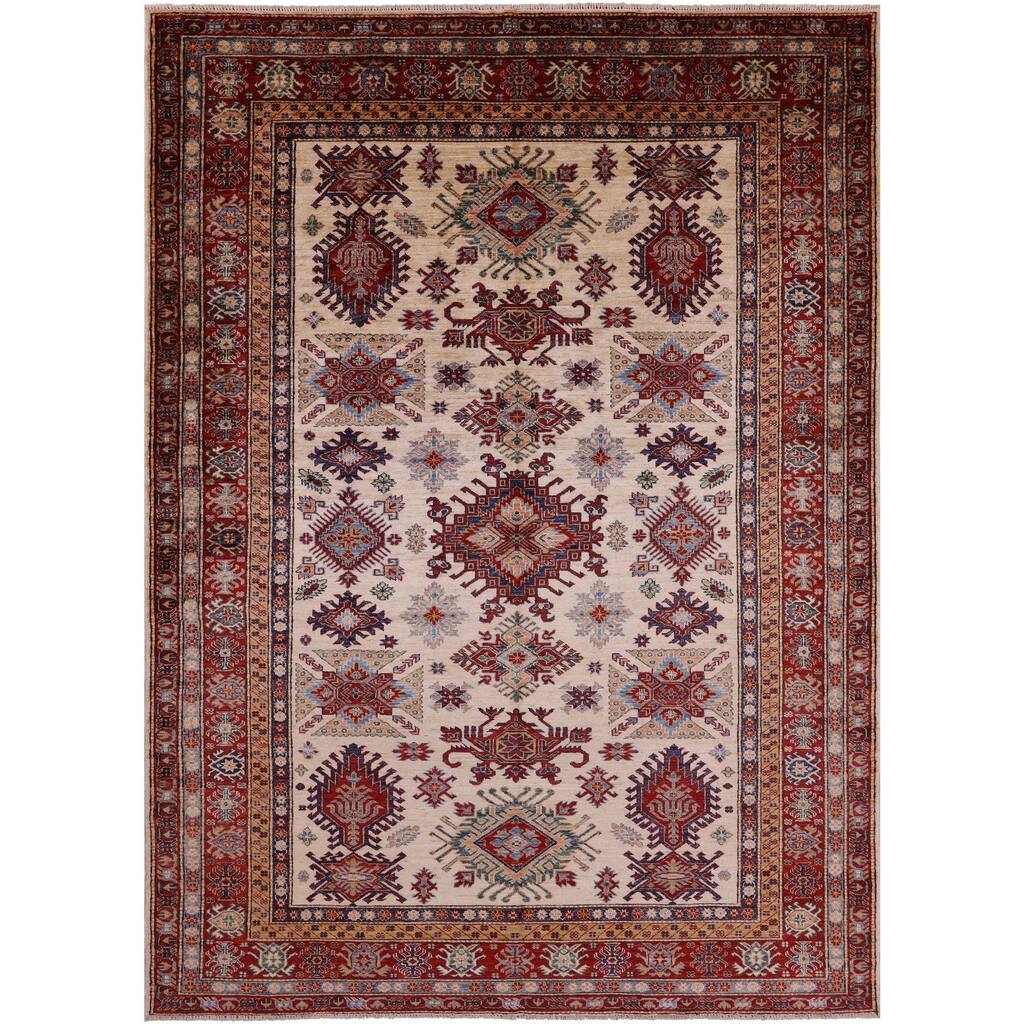 Golden Nile Ivory Super Kazak Hand Knotted Wool Rug - 6' 5" X 8' 11"