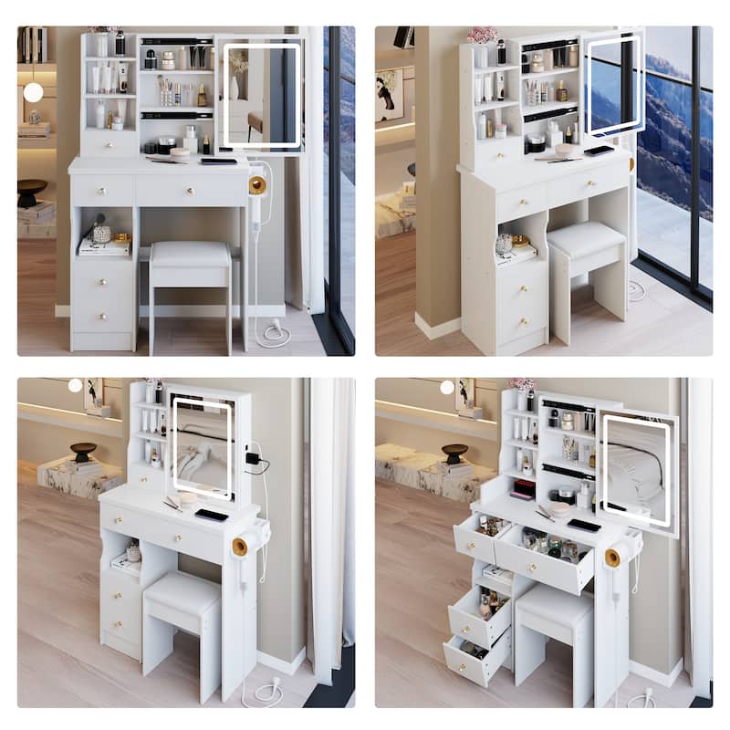 29.2" Compact Left-Drawer Vanity Set with LED Mirror and Power Station