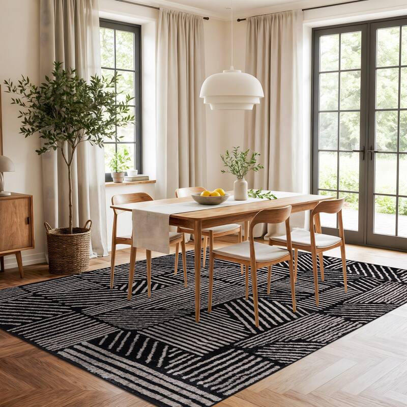 World Rug Gallery Contemporary Boho Stripes Black Area Rug