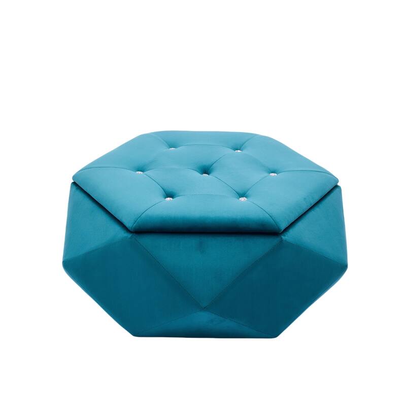 Elegant Velvet Polygon Diamond Tufted Storage Ottoman, Multi-Functional Footrest and Seating Solution