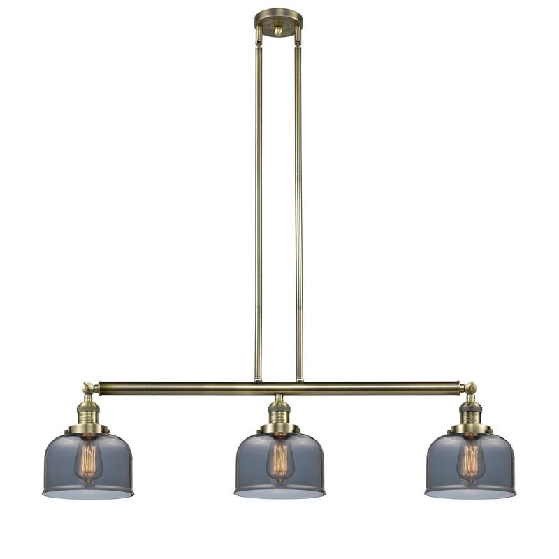 Innovations Lighting Large Bell 3 Light 41" Wide Linear Chandelier - Antique Brass / Plated Smoked