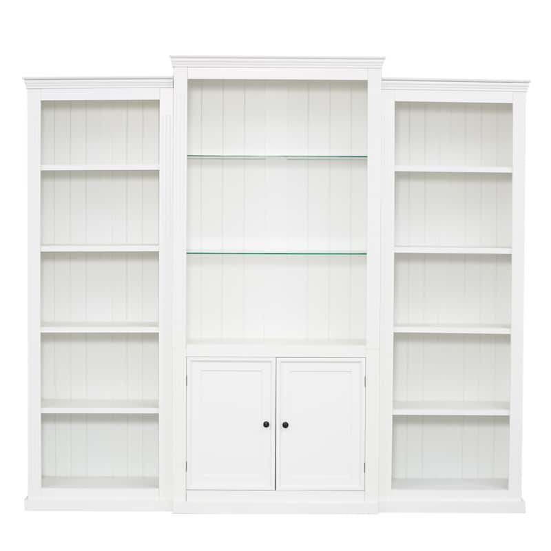 3-Piece Bookcase Cabinet Set with Adjustable Glass Shelves, Display Storage Cabinet with 5-Color LED Lighting