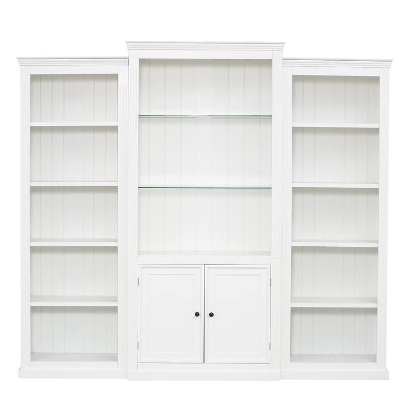 78.75'' Tall 3-Pieces Bookcase Display Cabinet with 5 Colors Adjustable LED Ceiling Light, Retro Style Bookshelves