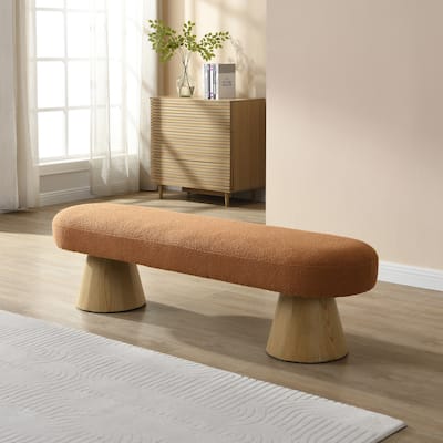 Dining Bench for Dining Room, Upholstered Bench, Boucle Ottoman, 64"L Orange Stool Top Wood Leg 300 LBS Weight Capacity