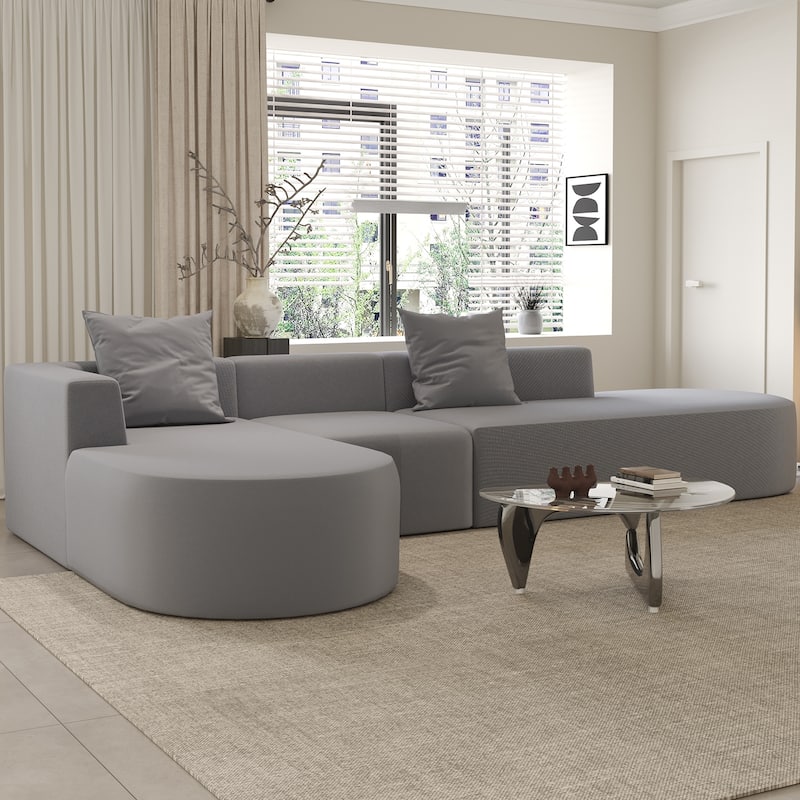 L Shaped Modular Sectional Sofa with Movable Ottoman, Corduroy Boneless Cloud Couch, Full-Compressed Deep Seat Sofa