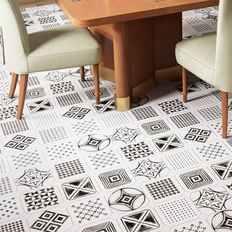 Merola Tile Vaudeville Octagon Deco Sombra 7-7/8" x 7-7/8" Porcelain Floor and Wall Tile - Case (25 Tiles)