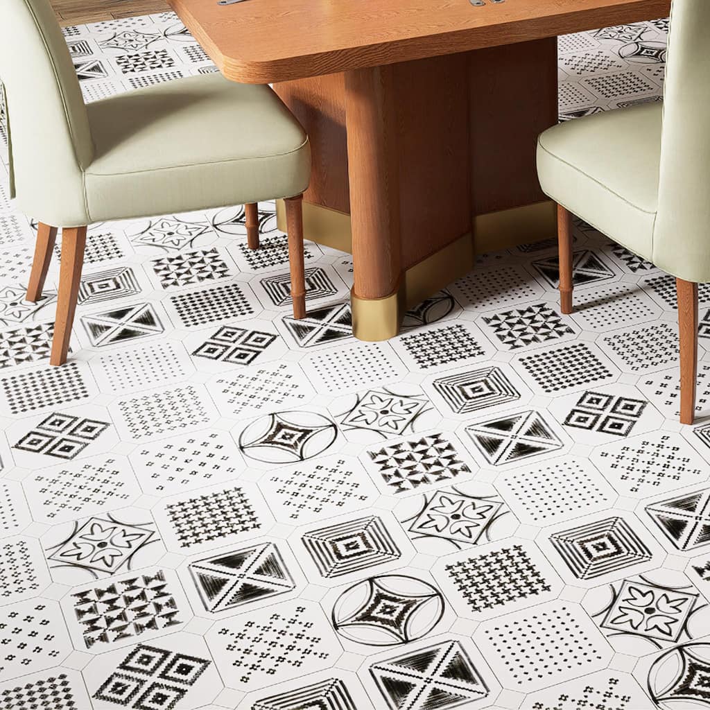 Merola Tile Vaudeville Octagon Deco Sombra 7-7/8" x 7-7/8" Porcelain Floor and Wall Tile