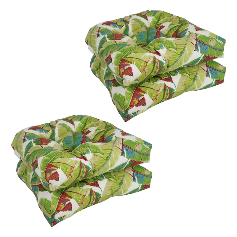 19-inch Rounded Back Tufted Indoor/Outdoor Chair Cushions (Set of 4) - 19" x 19" - Balmoral Garden