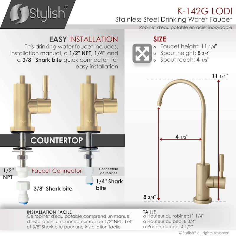 Single Handle Pull Down Kitchen Faucet with Cold Water Tap in Gold