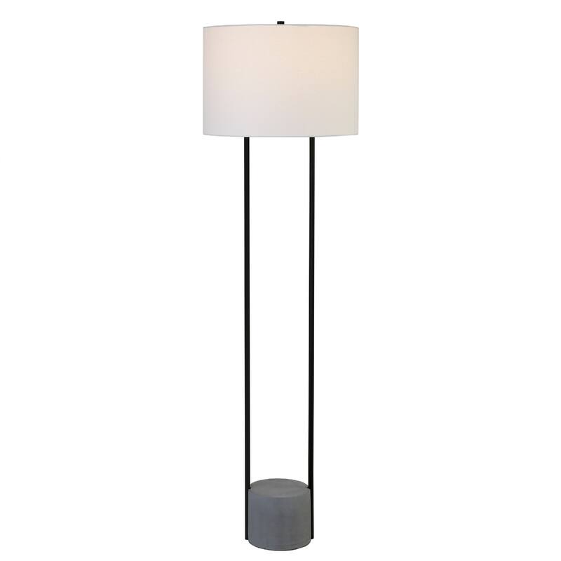 65" Black Column Floor Lamp with White Drum Fabric Shade and Frosted Glass Smart Plug-In Light - 65" H x 16" W x 16" D