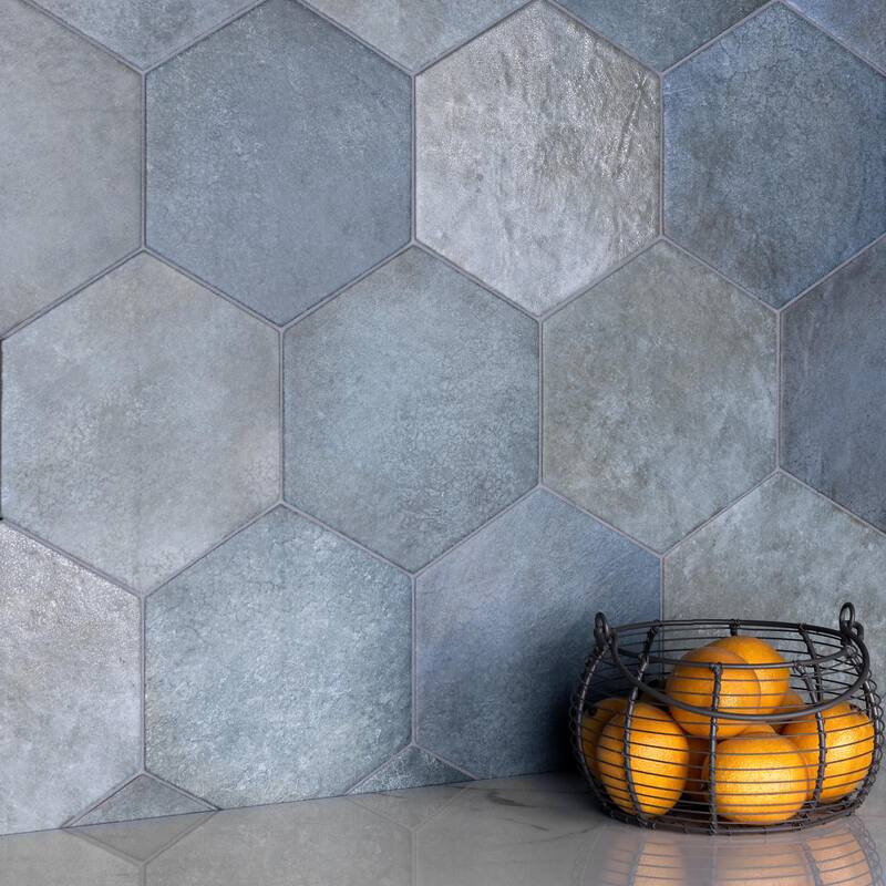 Merola Tile Heritage Hex Indigo 7" x 8" Porcelain Floor and Wall Tile