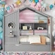 preview thumbnail 2 of 18, Wooden Twin Size House Bed with Trundle, Modern Design for Kids with Storage Shelf, Gray
