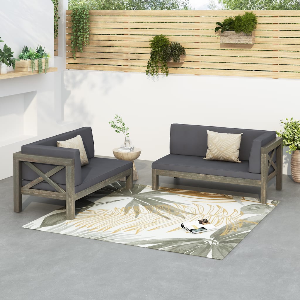 Brava Outdoor Acacia Wood X-Back Patio Sofa Loveseat Set (Set of 2) by Christopher Knight Home