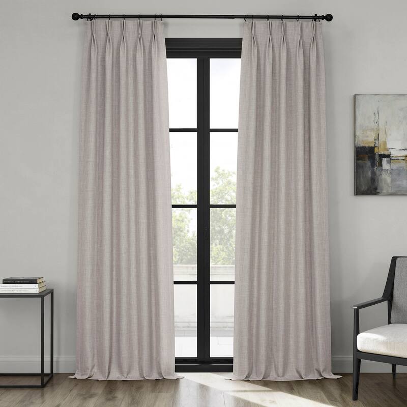 Exclusive Fabrics French Pleated Textured Faux Linen Room Darkening Curtains for Bedroom & Living Room Curtains (1 Panel) - 25 X 96 - Clay