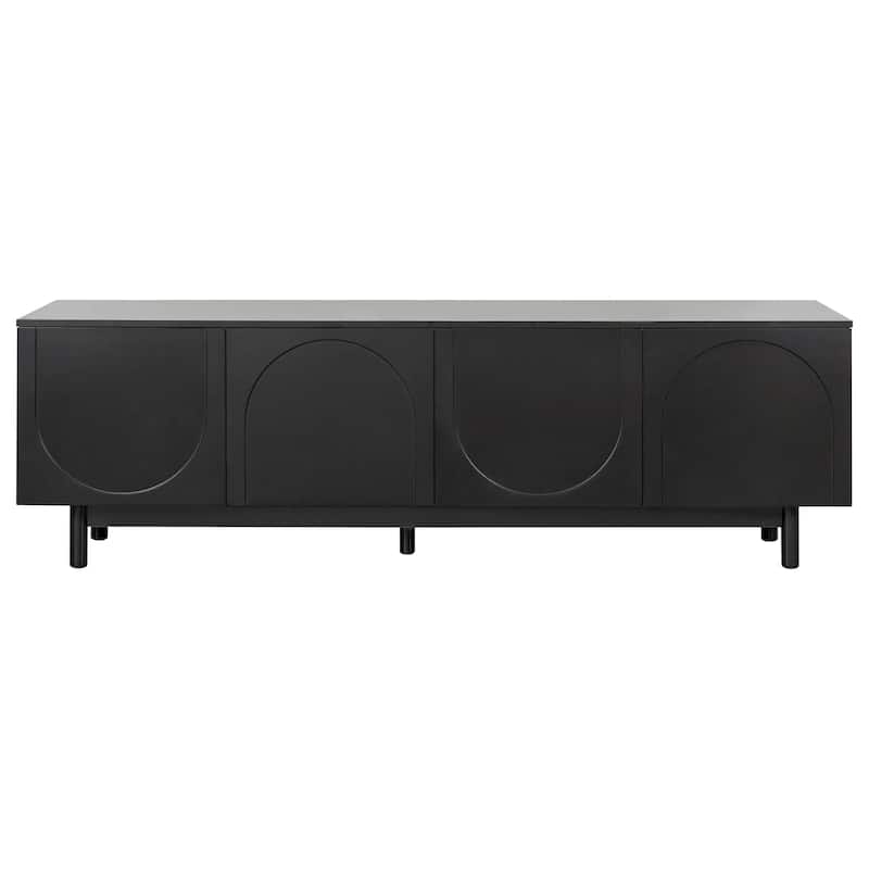 Black 70" TV Stand with Wood Legs, Cabinets & Shelves for TVs Up to 78"