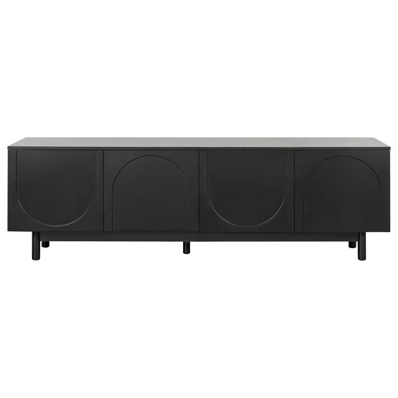Minimalist Entertainment Center TV Stand with Arch Doors & Solid Wood Legs - Media Console for Living Room