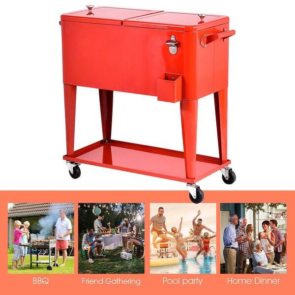 Shop Black Friday Deals On Costway 80 Quart Cooler Beer Cart Outdoor Entertaining Rolling Party Overstock 21009930