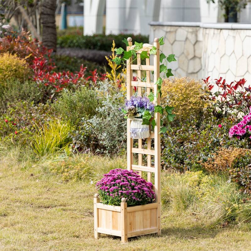 Outsunny Wooden Raised Garden Bed with Trellis