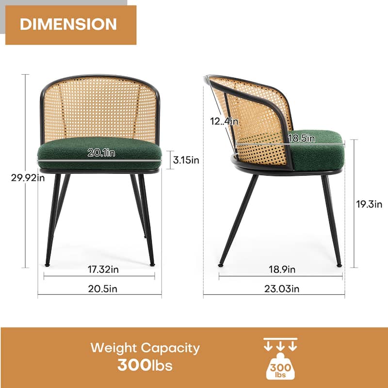 Upholstered Rattan Dining Chairs with Metal Legs Set of 2/4 - 29.92"H x 20.5"W x 23.03"D
