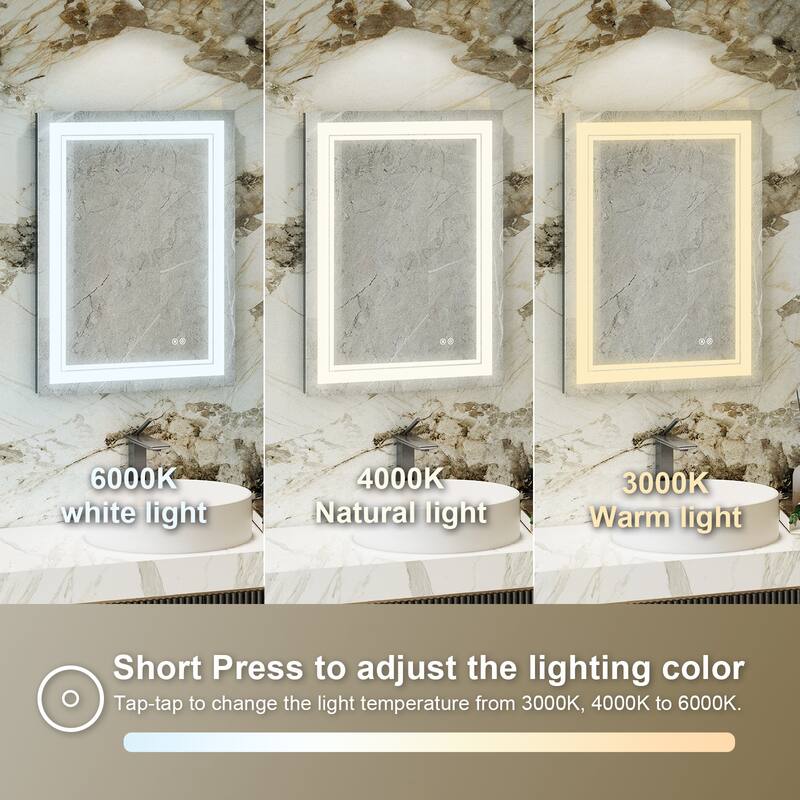 Retangular Wall Mounted LED Bathroom Mirror With Touch Switch Memory Mirror Anti-Fog (Horizontal/Vertical)