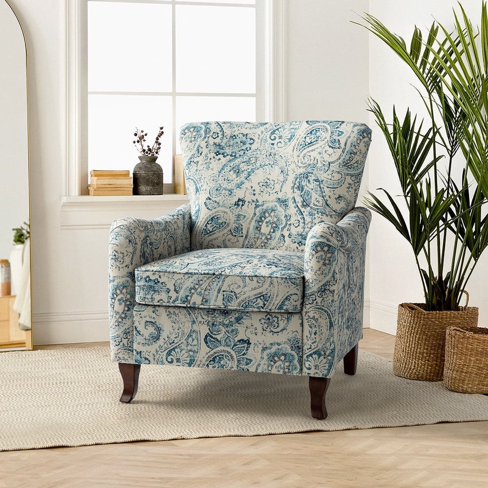 Samouel Modern Floral Upholstered Armchair with Solid Wood Legs and Ergonomic Wingback Design by HULALA HOME