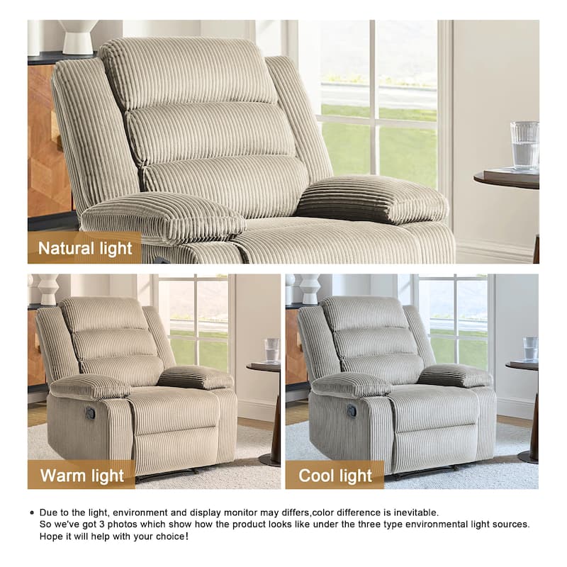 Modern Corduroy Manual Recliner Chair, Lounger Adjustable Recliners with Wide Armrest